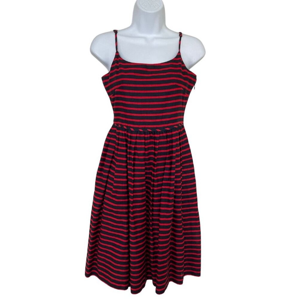 J. Crew Striped Linen Derby Dress Blue Red Fit & Flare Size 0